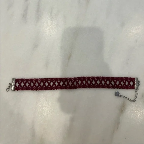 Red Burgundy Velvet Lace Choker Necklace - Picture 1 of 3